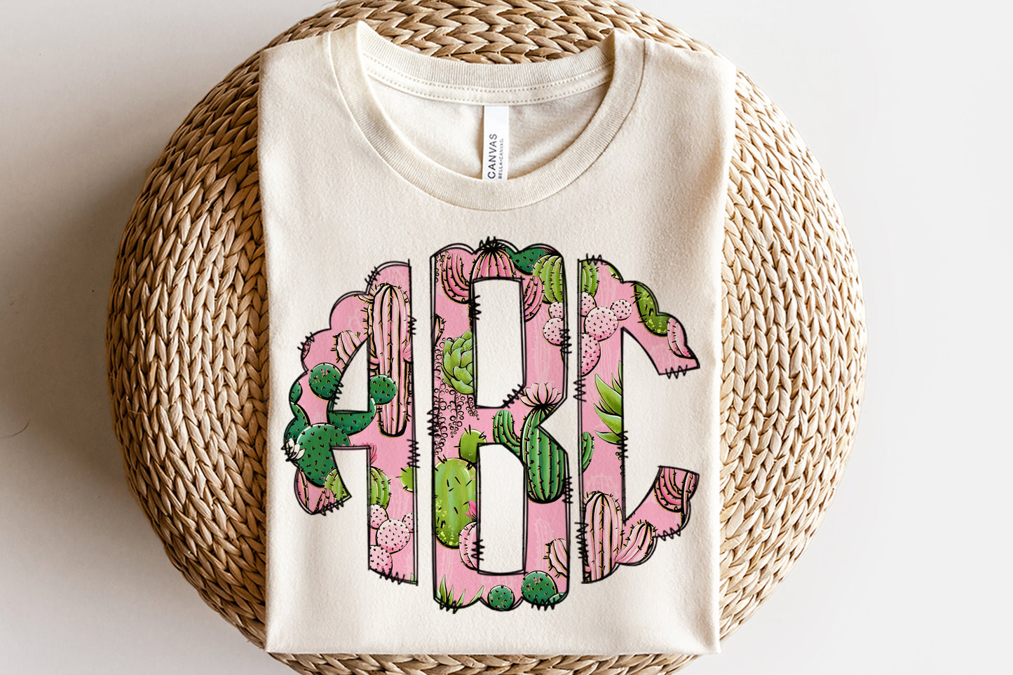 Pink Cactus Monogram DTF or Sublimation transfer