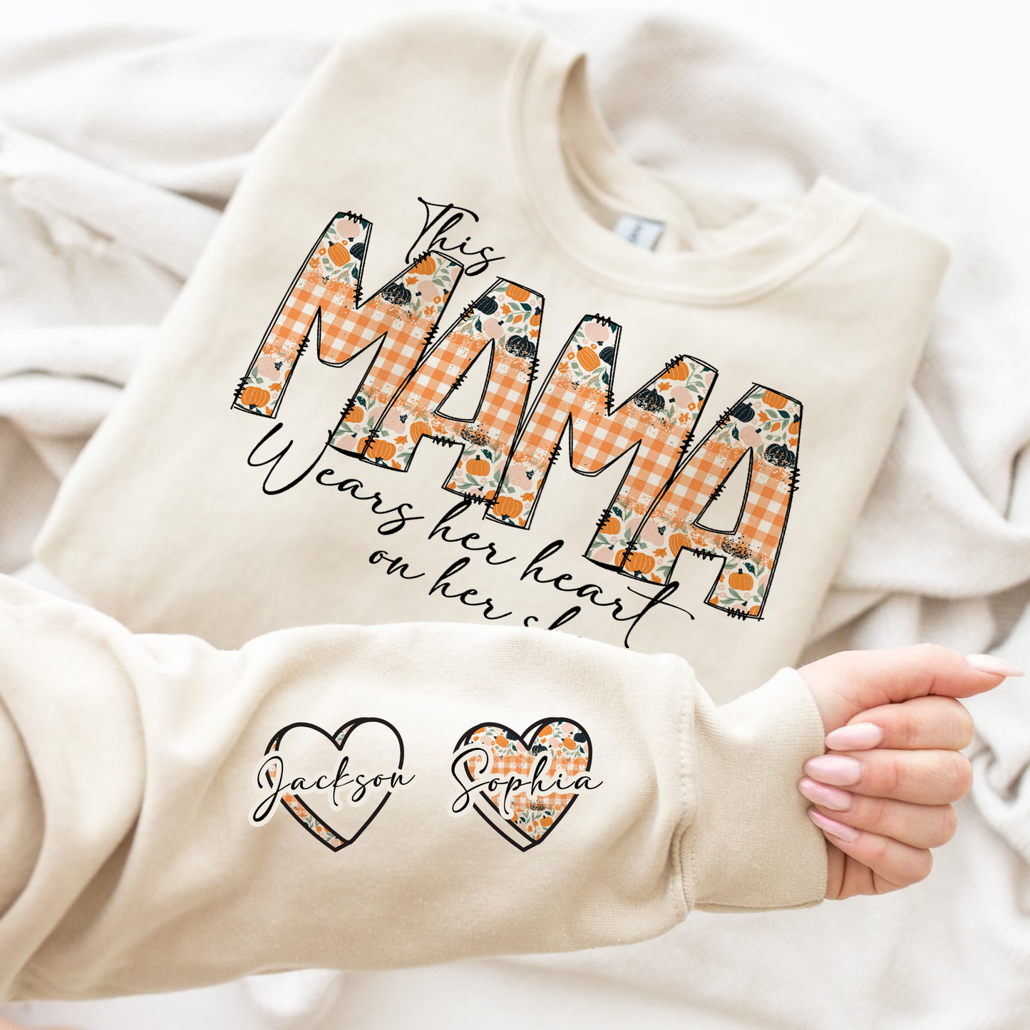 CUSTOM Heart on my sleeve Fall Halloween Thanksgiving DTF Transfer