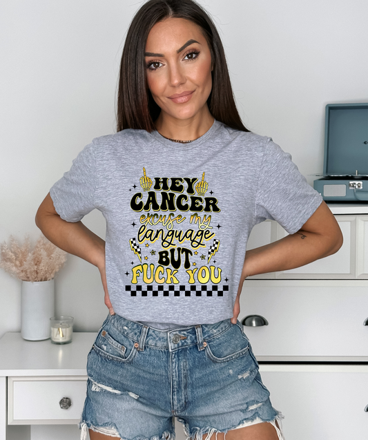 Childhood Cancer Awareness Hey cancer excuse my language DTF and Sublimation Transfer