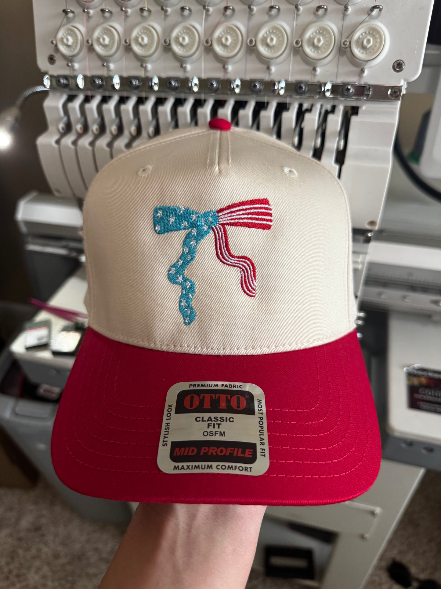 Patriotic flag bow Embroidered Trucker Hat Structred hat RETAIL