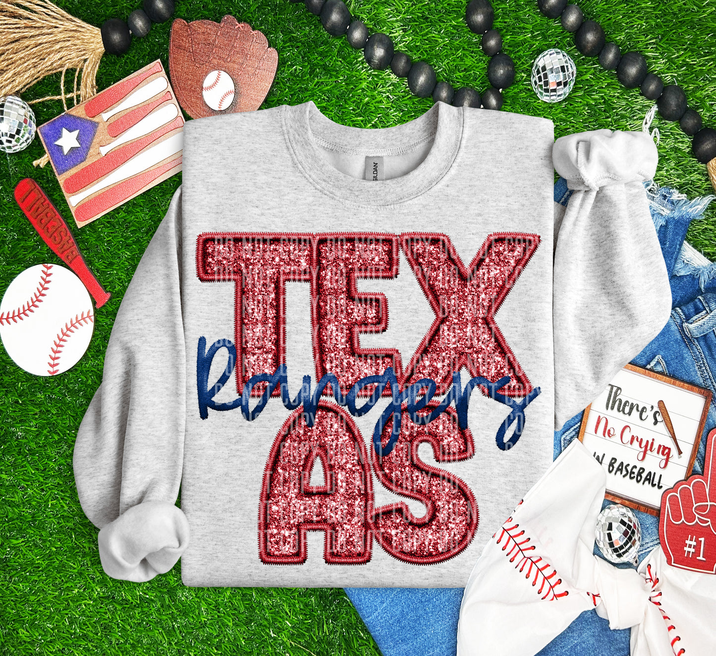 T RANGERS M L B FAUX GLITTER DTF and Sublimation Transfer