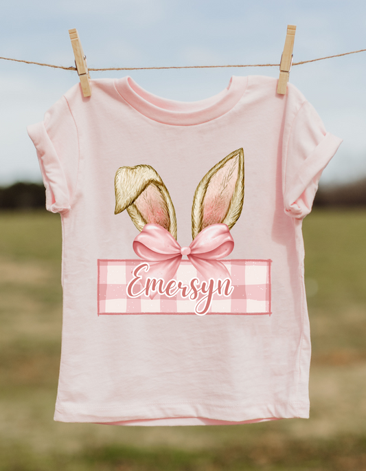Girl Pink Bow Easter Bunny Custom Name DTF or Sublimation transfer