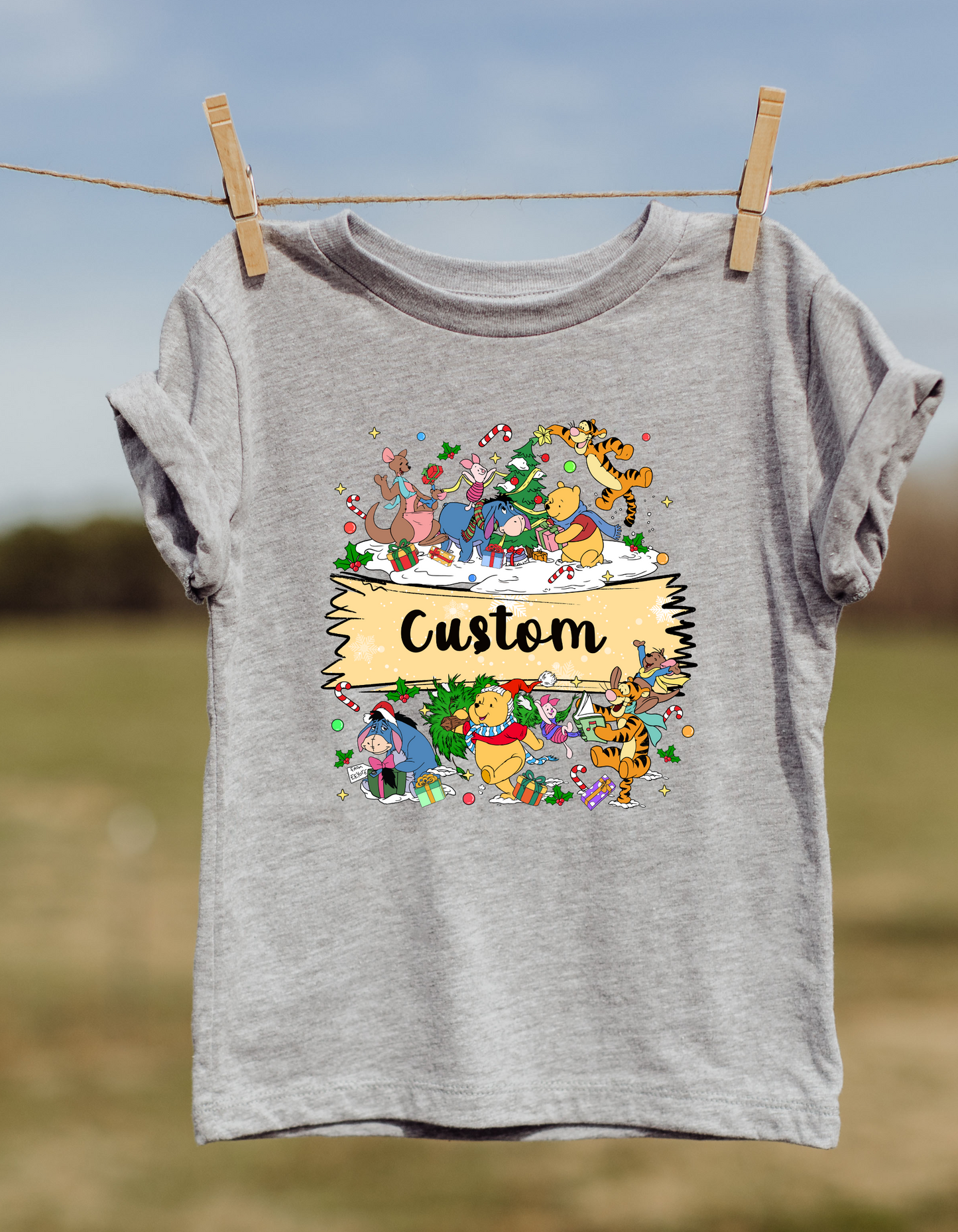 Christmas Custom Winnie the Pooh DTF or Sublimation Transfer