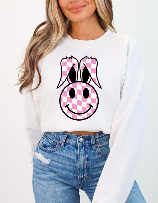 Pink Checkered Bunny Easter DTF and Sublimation Transfer