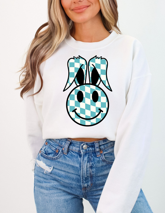 Blue Checkered Bunny Easter DTF and Sublimation Transfer