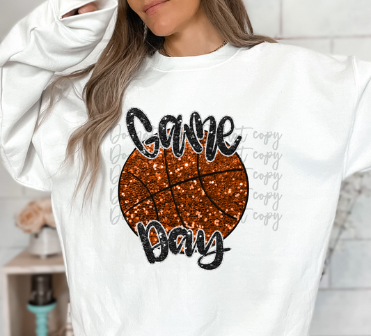 Game day Basketball Faux Glitter DTF and Sublimation Transfer