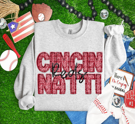 CIN RED M L B FAUX GLITTER DTF and Sublimation Transfer
