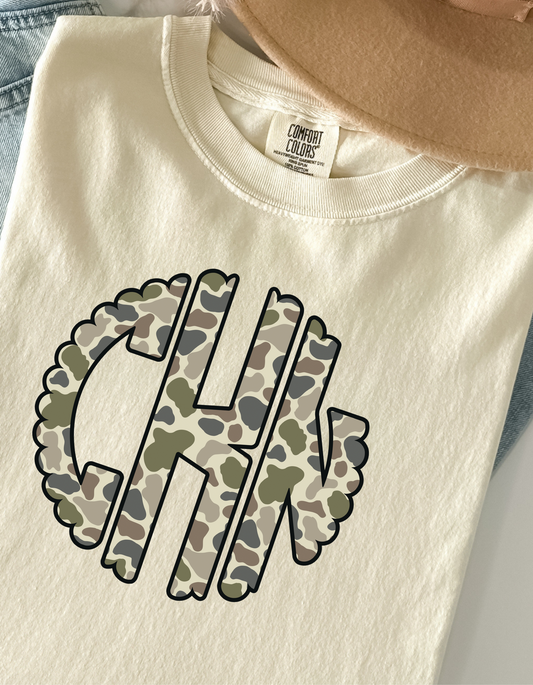 Old school Camo Monogram DTF Transfer