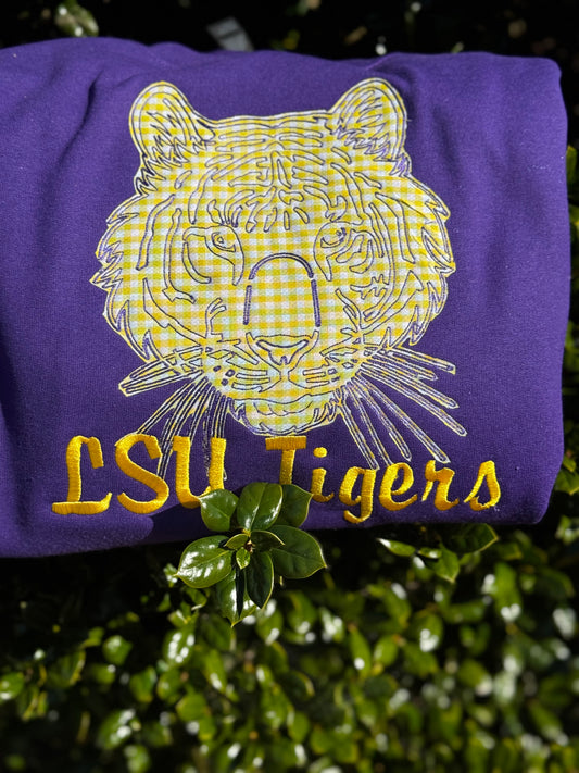 LSU Appliqué Embroidered Gildan Sweatshirt