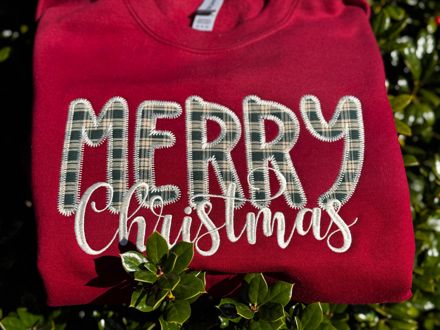 Merry Christmas Applique Embroidered Sweatshirt