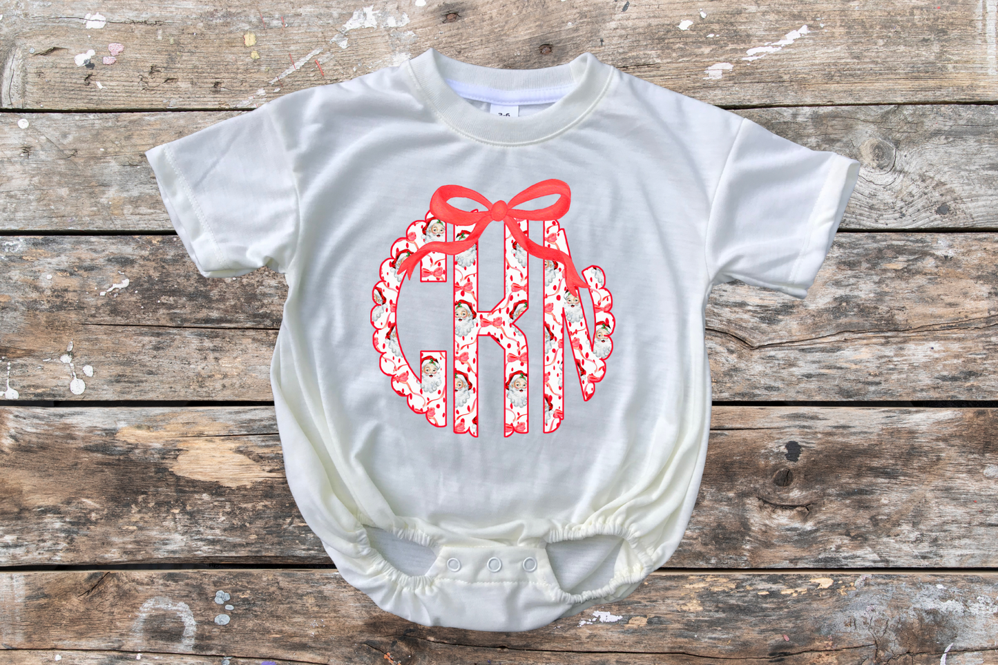 Christmas Monogram Bubble Romper