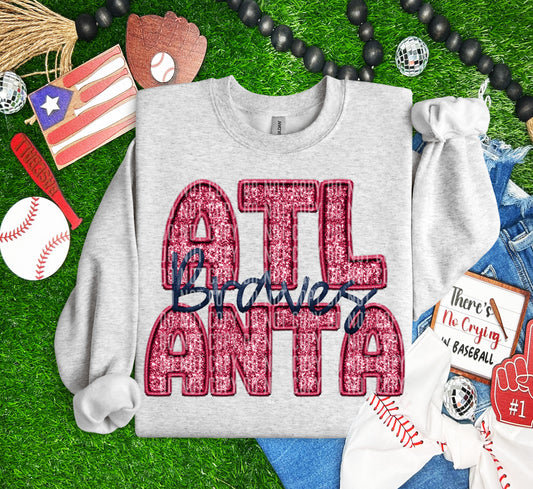 BRAVES M L B FAUX GLITTER DTF and Sublimation Transfer