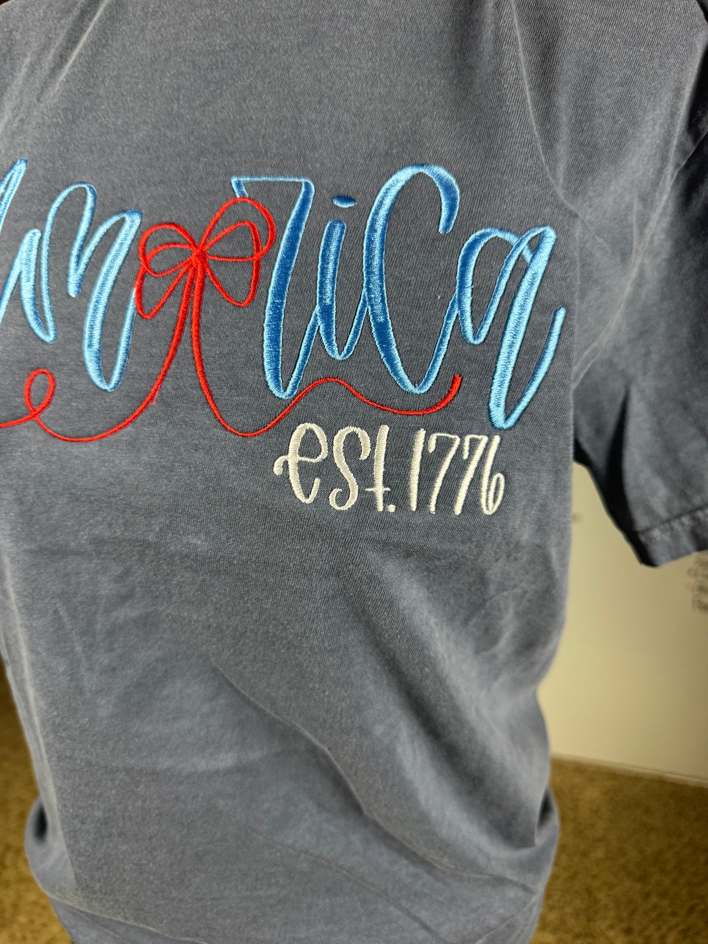 America EST 1776 Embroidered Comfort color T-shirt