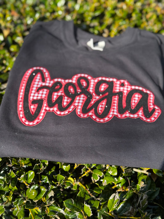 State Applique Embroidered Sweatshirt with Glitter