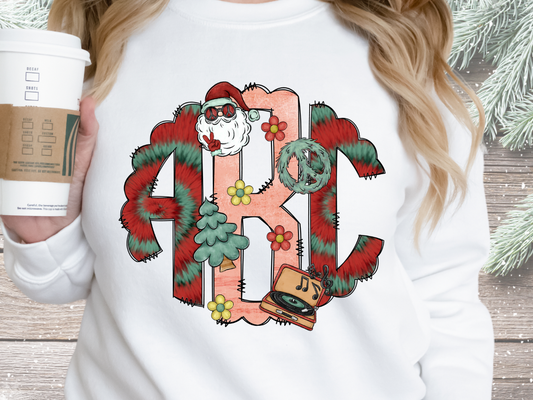 Christmas Hippie Santa Monogram  DTF or Sublimation transfer