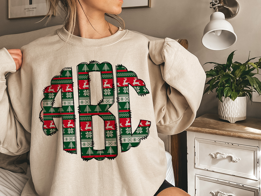 Ugly Christmas Sweater Monogram  DTF or Sublimation transfer