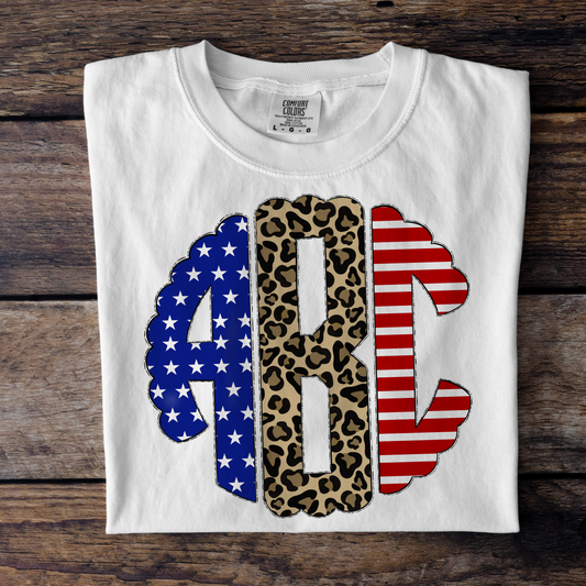 Patriotic America Red White and blue Monogram DTF or Sublimation transfer