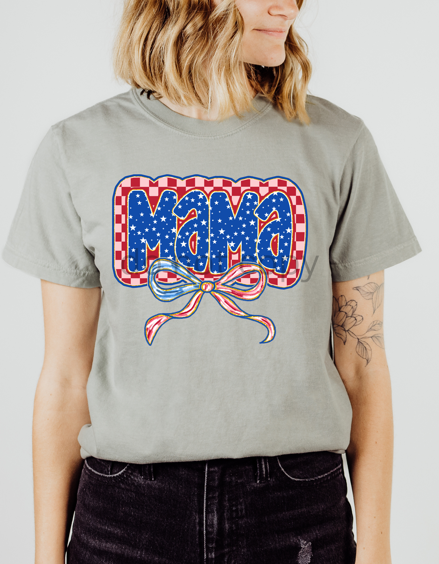 Mama Patriotic with bow DTF and Sublimation Transfer