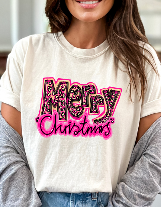 Hot Pink Cheetah Merry Christmas DTF and Sublimation Transfer
