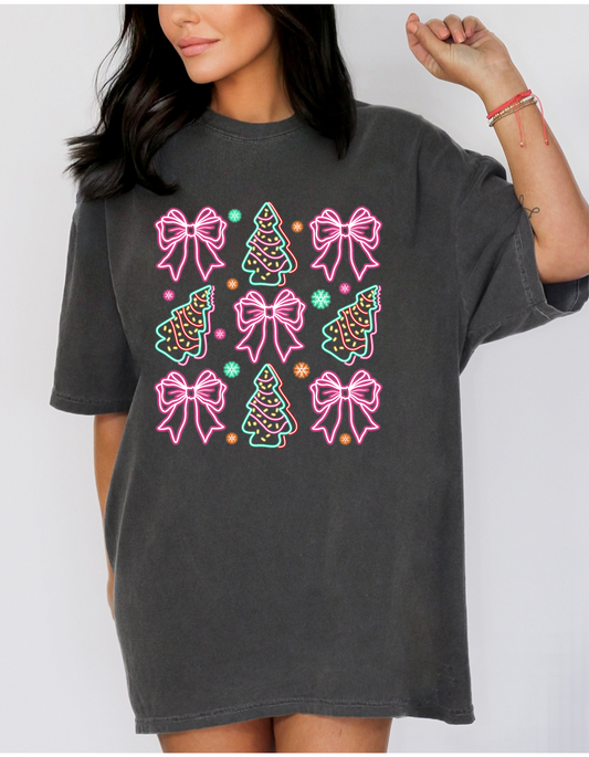 Neon Christmas Tree and Bows DTF and Sublimation Transfer