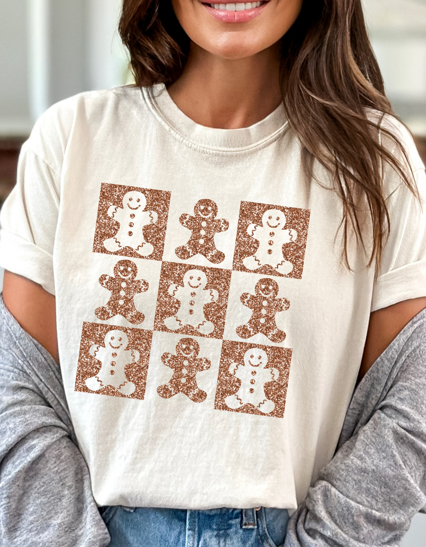 Glitter Checkered Gingerbread Christmas DTF and Sublimation Transfer