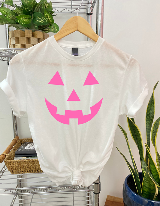 Hot Pink Pumpkin Face Halloween DTF or Sublimation Transfer