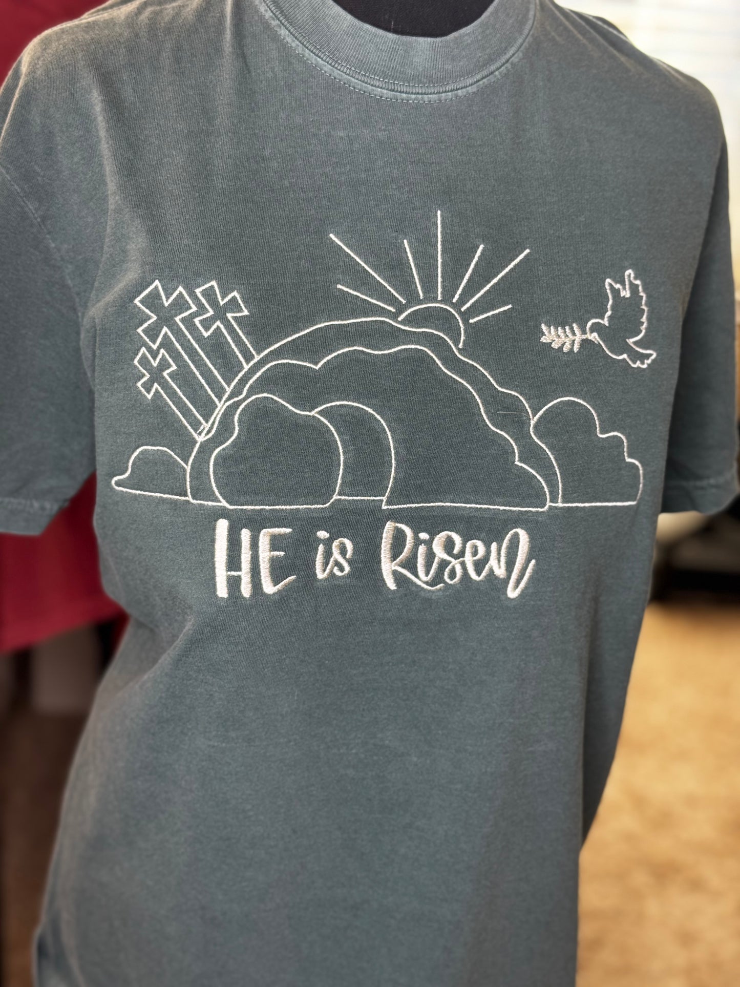 He is Risen Comfort Color Embroidered T-Shirt