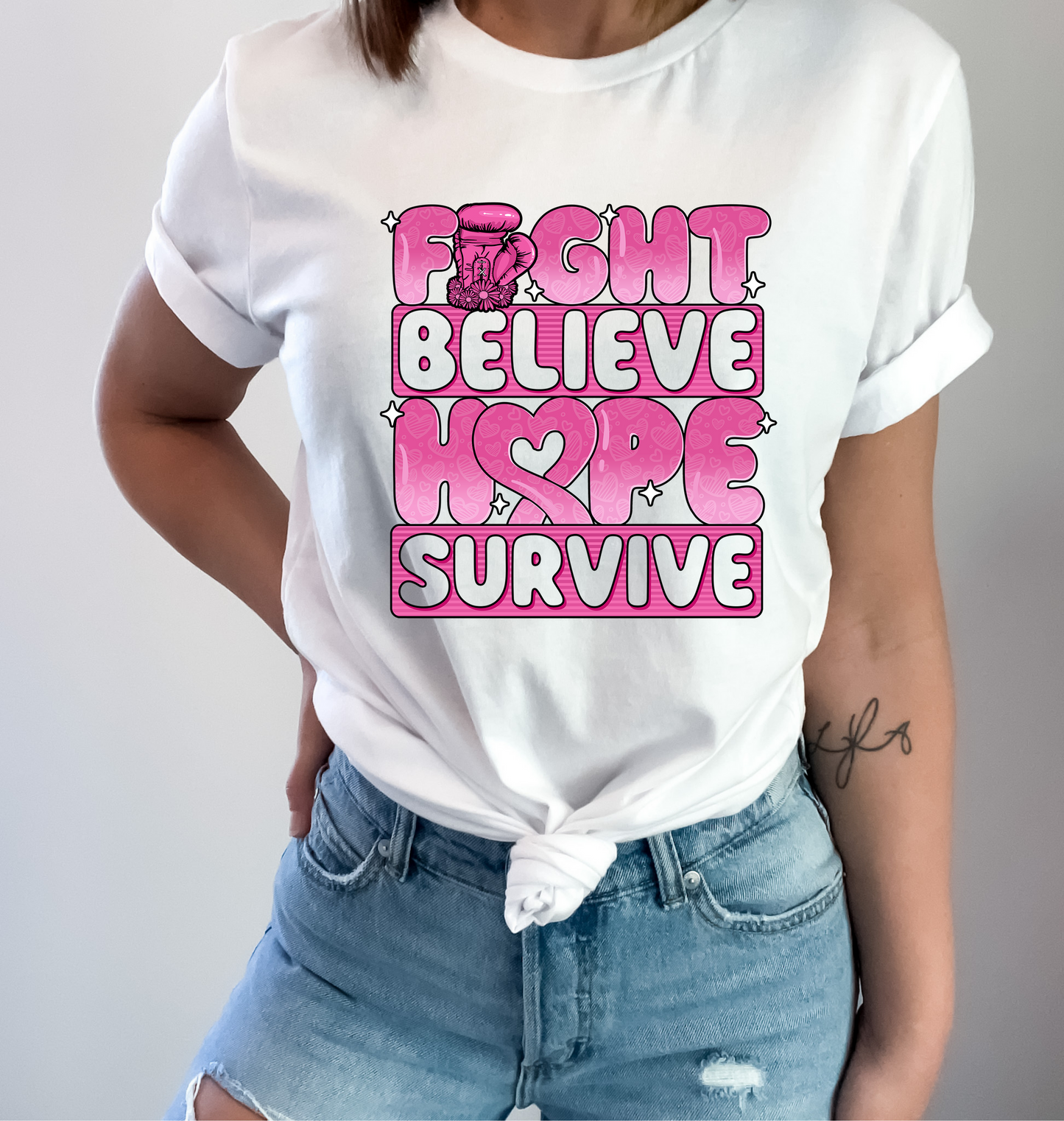 Breast Cancer Fight Believe Hope Survive  DTF and Sublimation Transfer