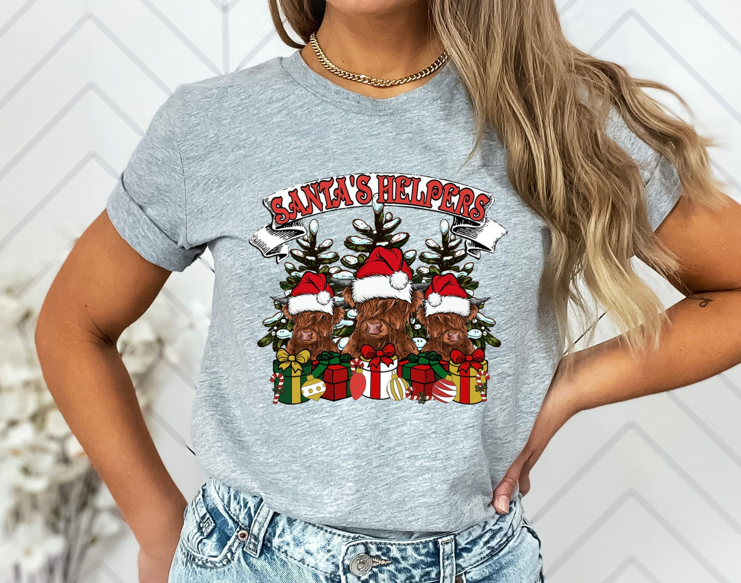 Christmas Highland cow santas helpers DTF and Sublimation Transfer