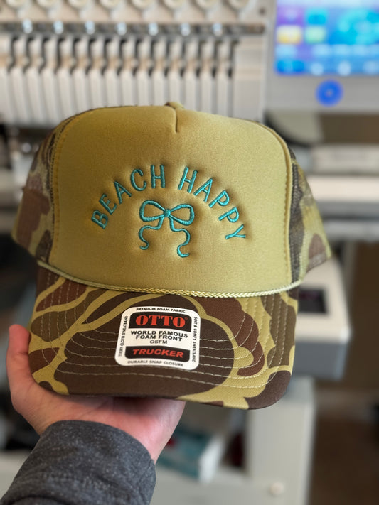 Beach Happy Embroidered Trucker Hat