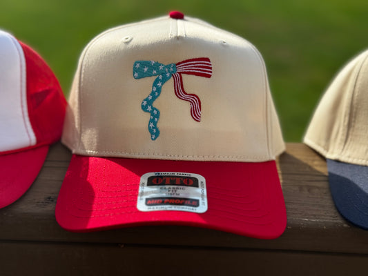 Patriotic flag bow Embroidered Trucker Hat Structred hat RETAIL