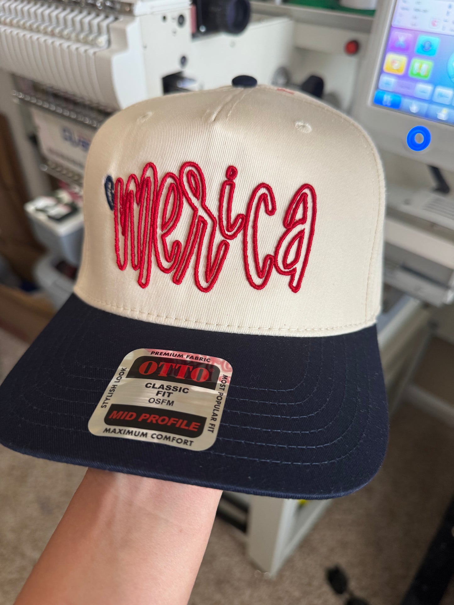 ‘Merica puff Embroidered Trucker Hat Structred hat RETAIL