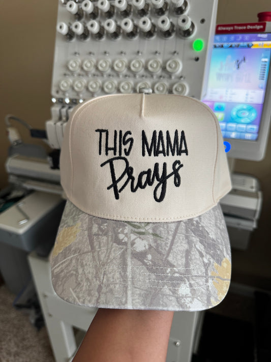This Mama prays Washed camo Embroidered Trucker Hat structured hat RETAIL