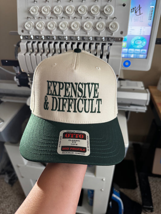 Expensive and Difficult Dark grren/natural Embroidered Trucker Hat structured hat WHOLESALE