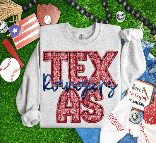 T RANGERS M L B FAUX GLITTER DTF and Sublimation Transfer