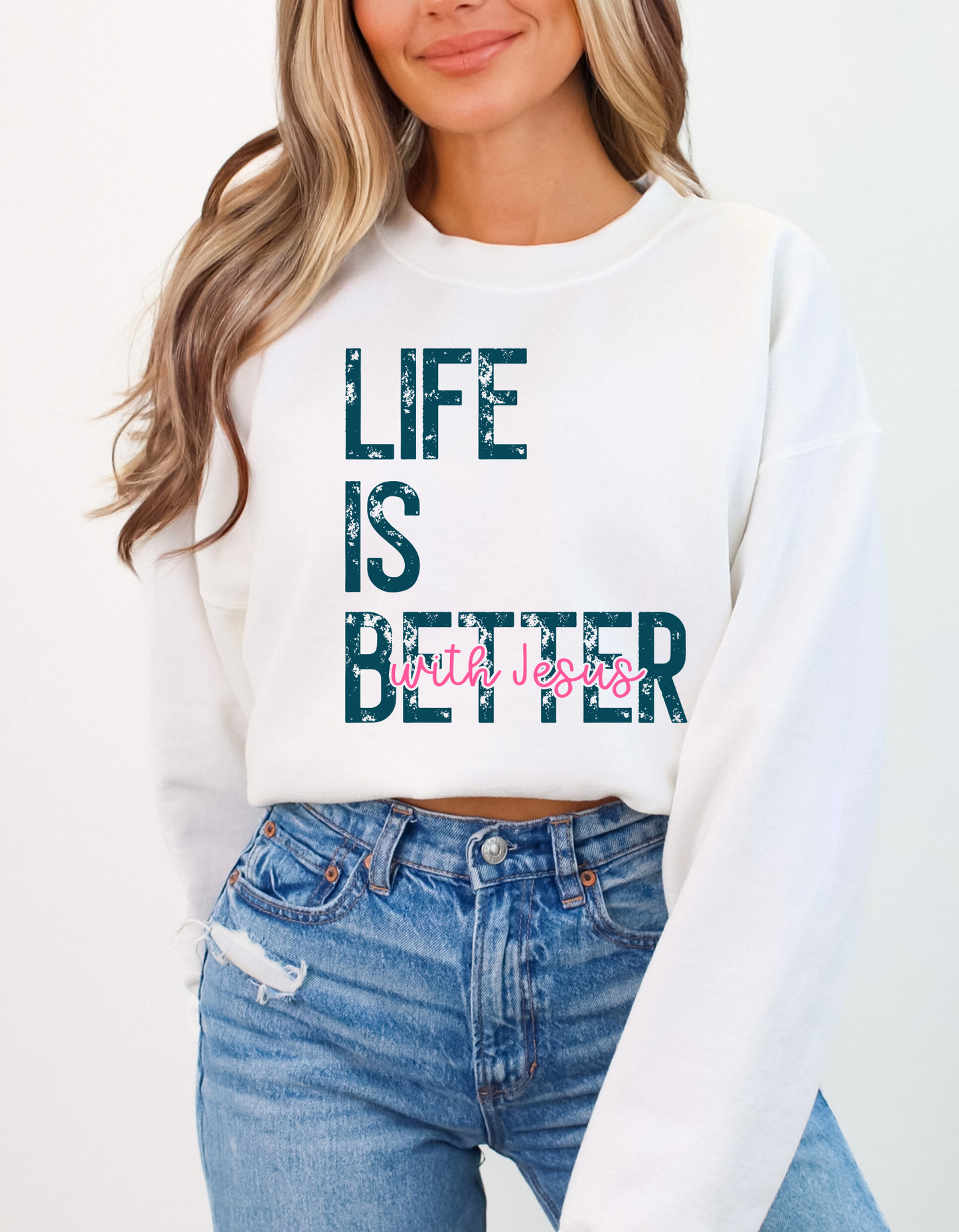 Life is Better with Jesus teal and pink DTF and Sublimation Transfer