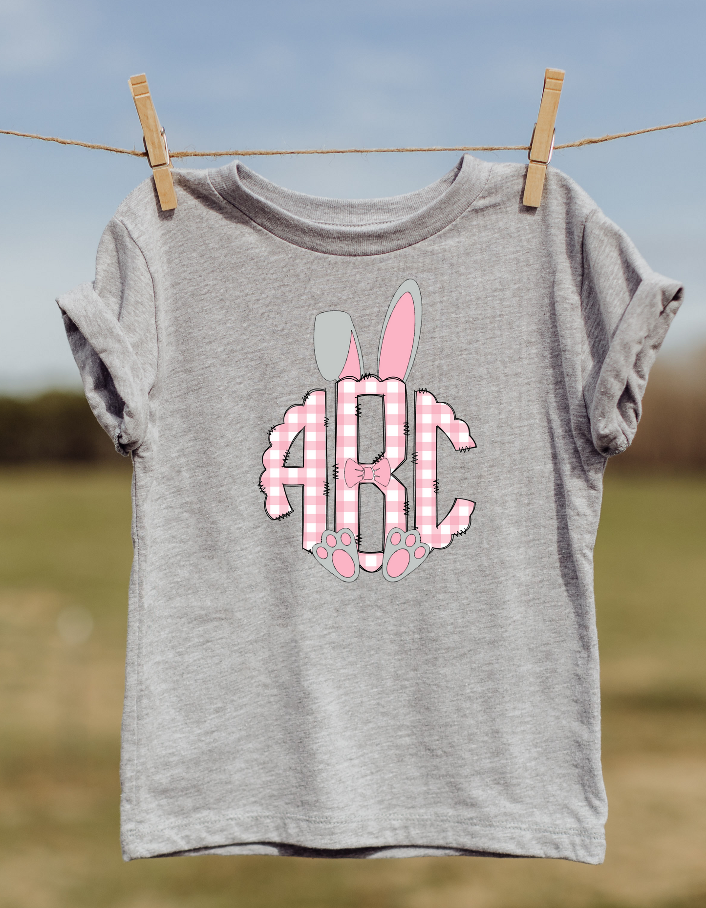 Easter Monogram Pink Bunny Ears DTF or Sublimation transfer