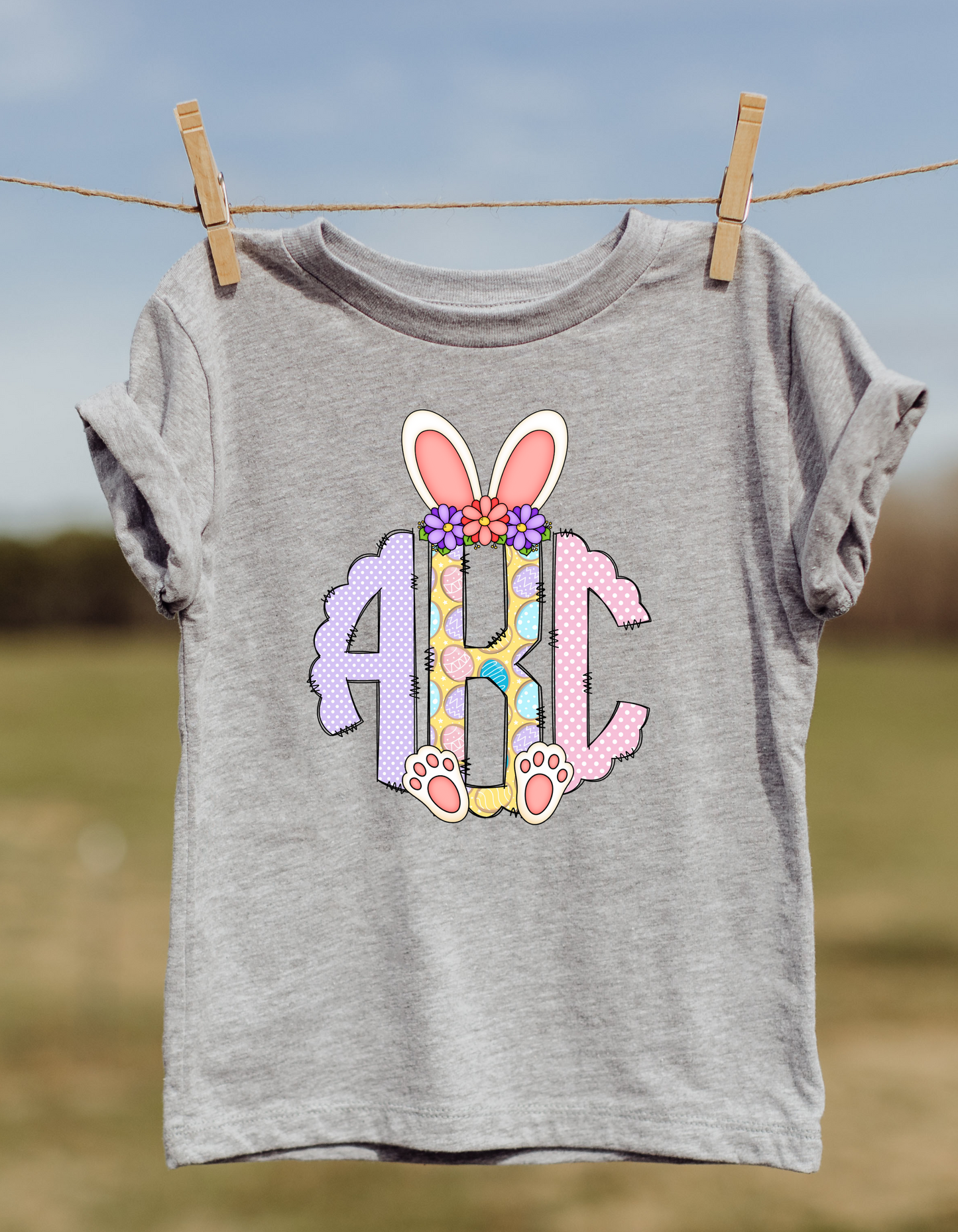 Easter Monogram Spring bunny ears DTF or Sublimation transfer