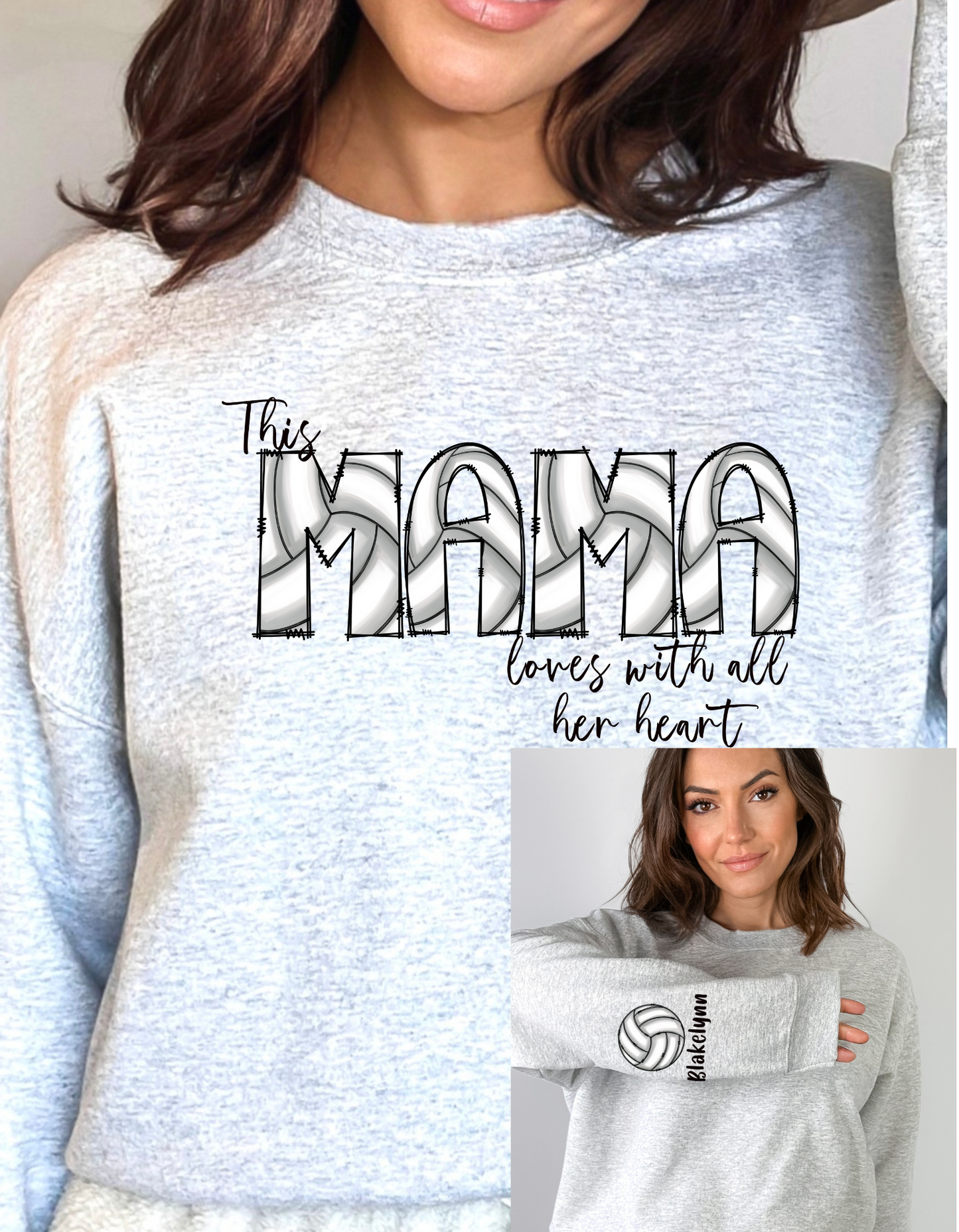 Custom This Mama Loves with all her heart Volleyball DTF Transfer