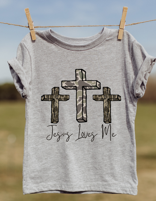 Jesus Loves Me Camo Cross DTF and Sublimation Transfer