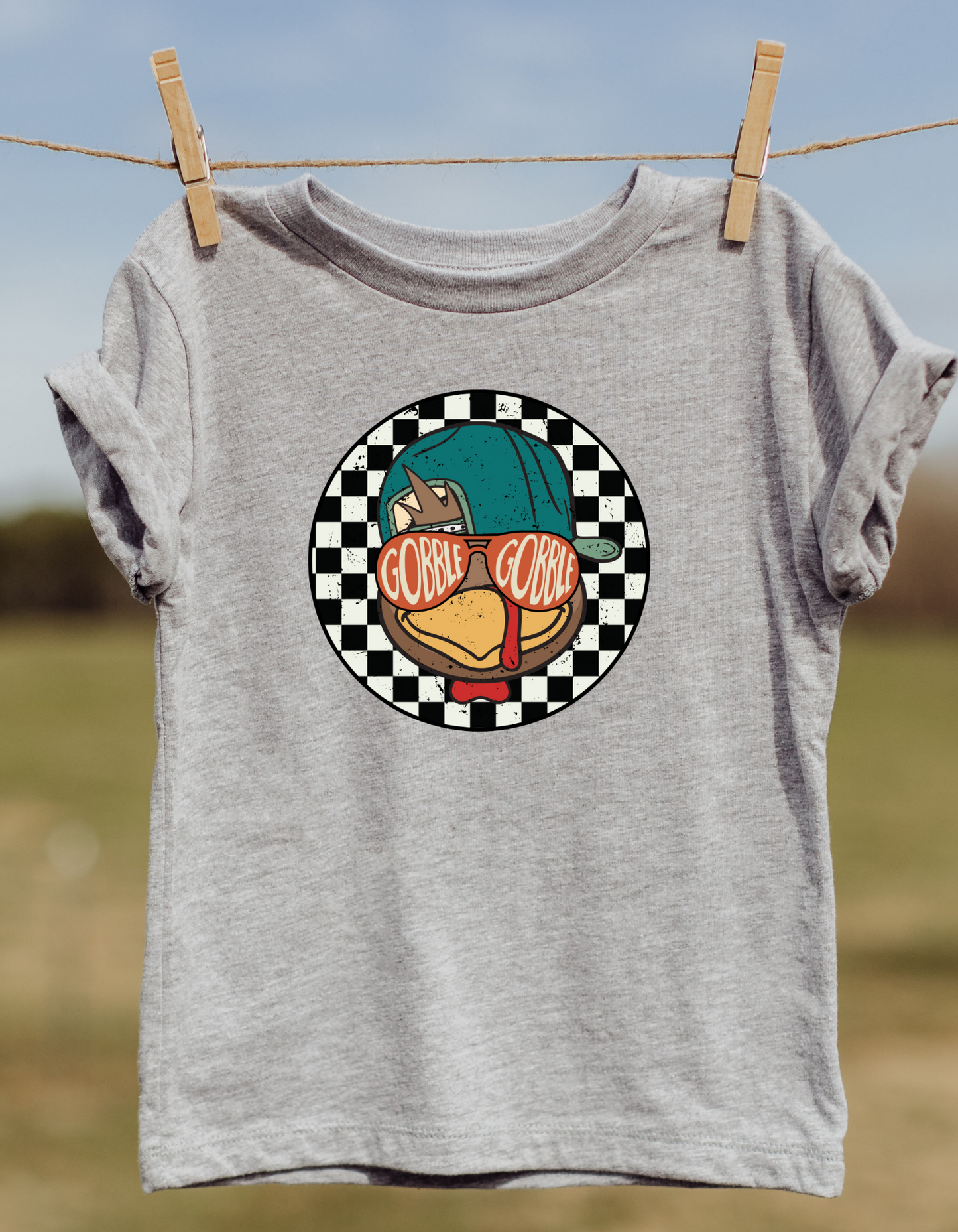 Checkered Gobble Gobble Thanksgiving DTF and Sublimation Transfer