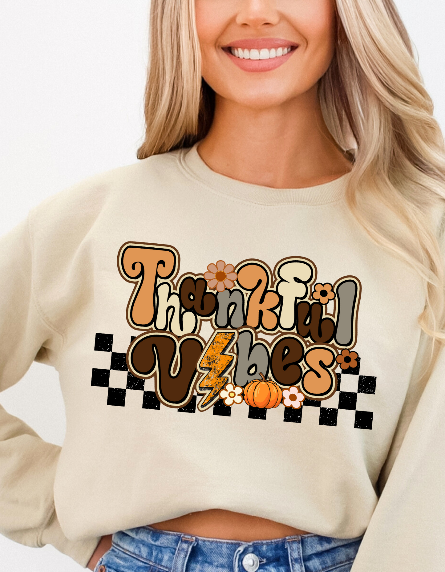 Thankful vibes Checkered Thanksgiving DTF and Sublimation Transfer