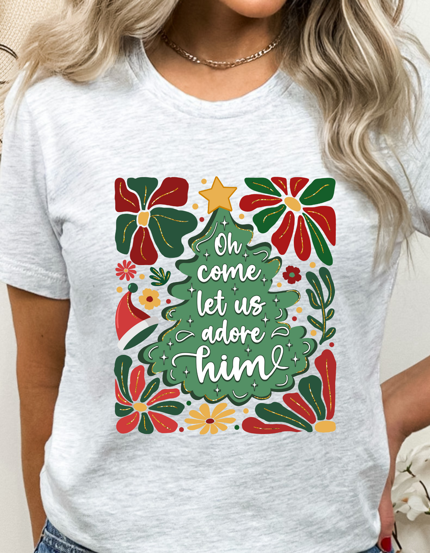 Oh come let us adore him Christmas tree DTF and Sublimation Transfer