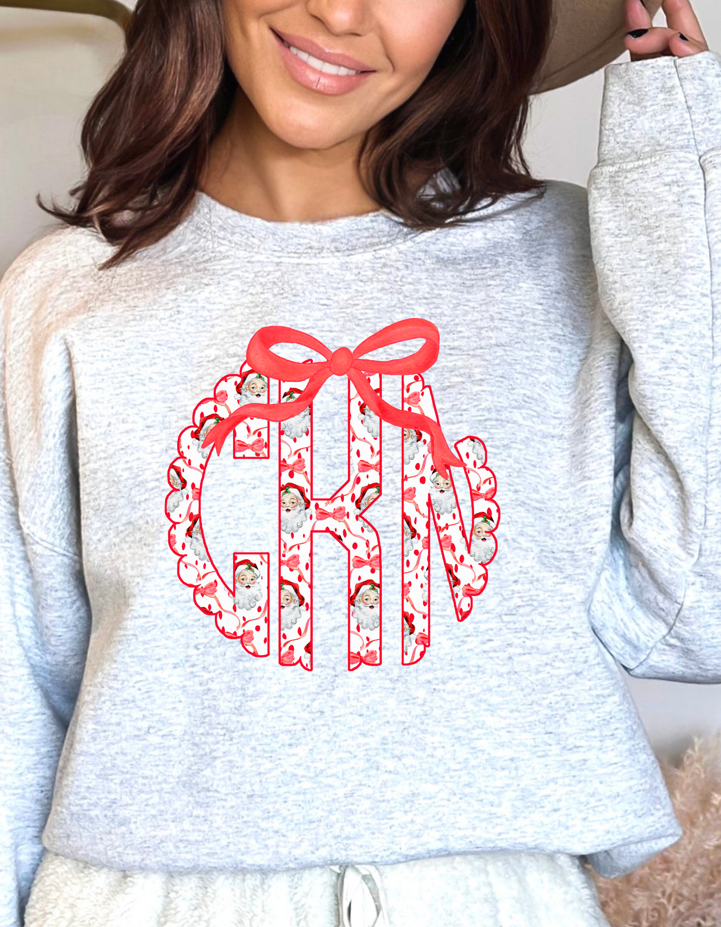 Christmas Monogram Santa and Bow DTF transfer