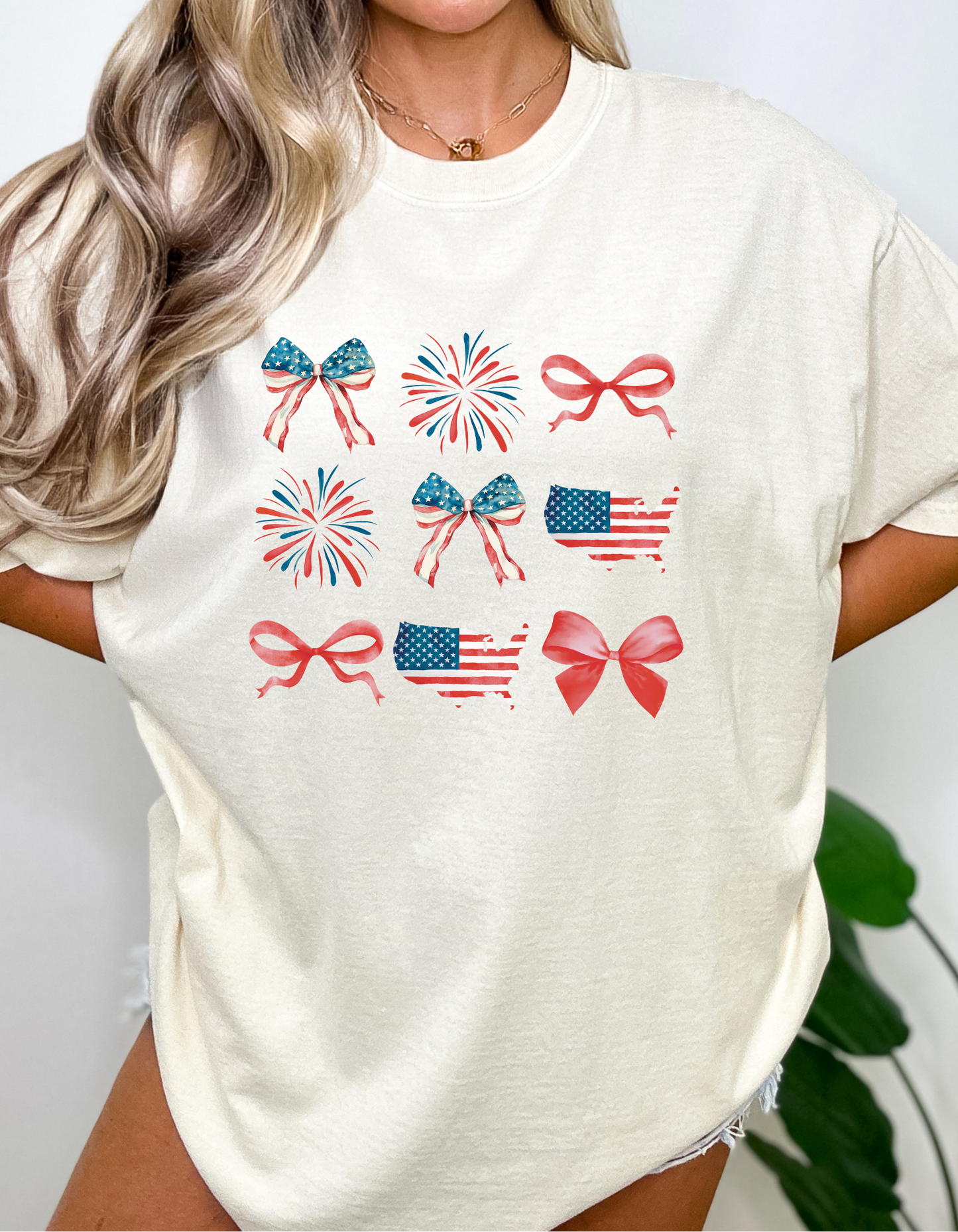 America Patriotic bows and fireworks DTF