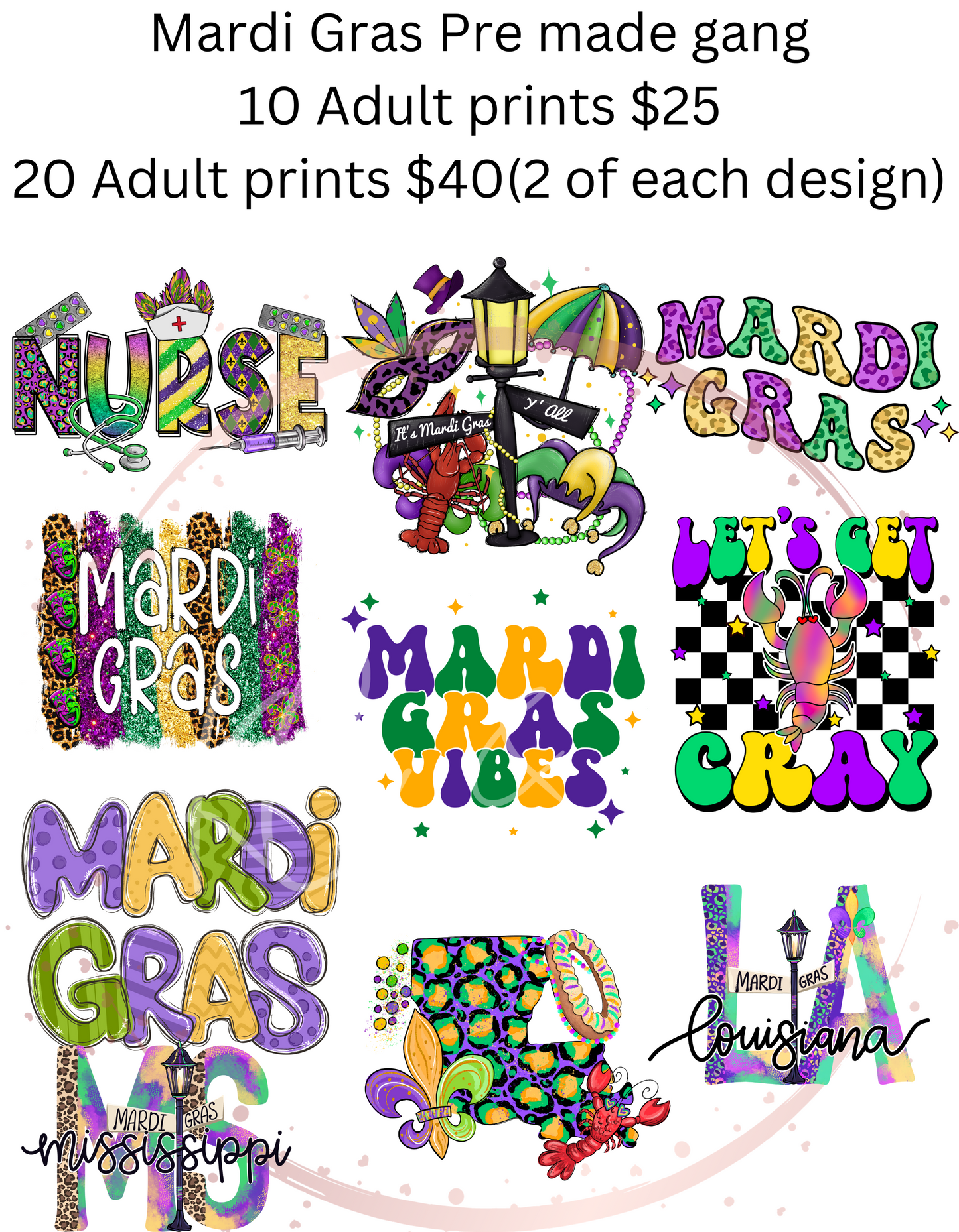 Mardi Gras PREMADE GANGS DTF TRANSFERS